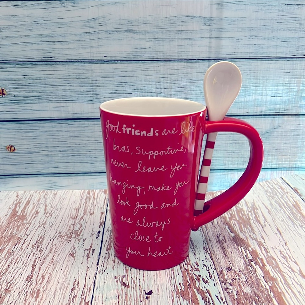 RED GOOD FRIEND MUG WITH CUTE TEA SPOON SANDRA MAGSAMEN